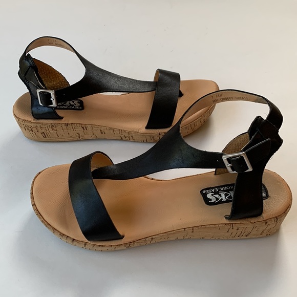 KorkEase Shoes Korks By Korkease Black Leather Platform Wedge